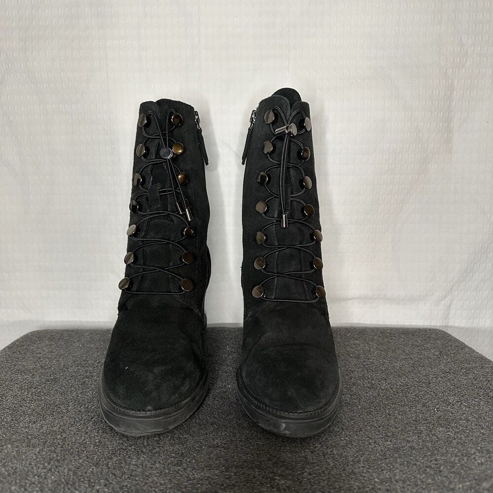 Aquatalia Campbell Wedge Weatherproof Boot Black Suede Size 9 Made In Italy